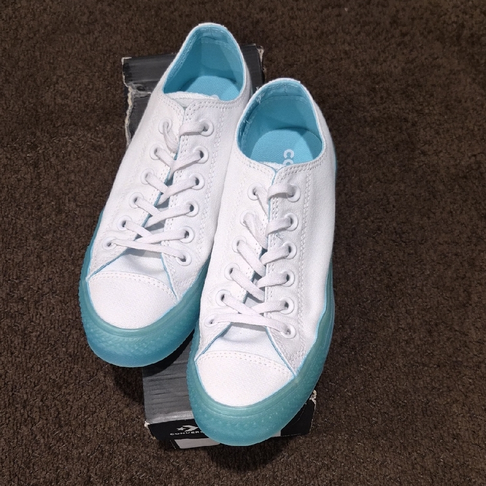 Converse White and Aqua Sneakers